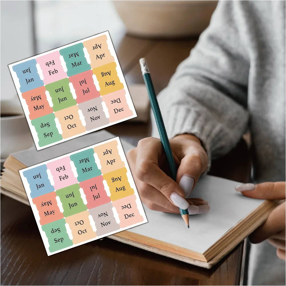 60pcs/5 sheets Colorful Monthly Tabs for Planner Adhesive Planner Index Stickers Decorative for Office Planners Organizations