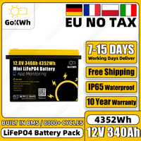 No Tax 12V 340Ah 12.8V LiFePO4 Battery 8000 Deep Cycles Lithium-ion 200A BMS For RV Boat Ship Golf Cart Forklift Energy Storage