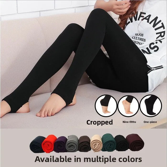 Thickened Bamboo Charcoal Autumn Winter Ladies Nine Points Ankle Length Tights Fleece Lined Footwear Wearable Base Layer Pants