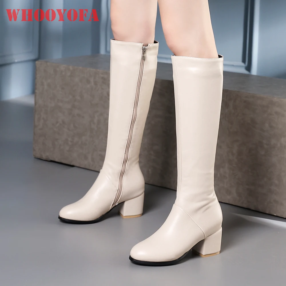2026 Winter Classic Women Knee High Boots Warm High Square Heel Lady Nude Shoes Large Small Plus Size 10 32 45 Non-slip