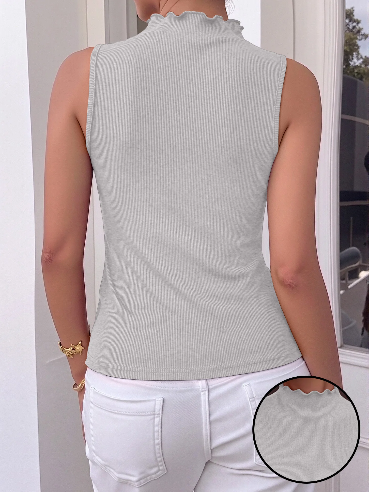 Versatile Must‑have Mock Neck Sleeveless Tank Top Women Ribbed Slim‑fit Solid Spring Fall Wear‑alone Daily Shirt