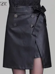 ZUZK New PU Leather Sexy Short Skirt With Belt Fall Winter Black Elegant Short Bodycon Skirt Boot Skirt