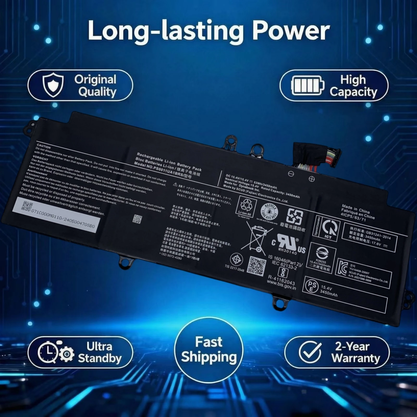 Original PS0010UA1BRS PS0011UA1BRS laptop Battery 15.4V 53Wh For Toshiba Durabook Portege X30W-J X30L-J X30L X30W PCR10A-0090