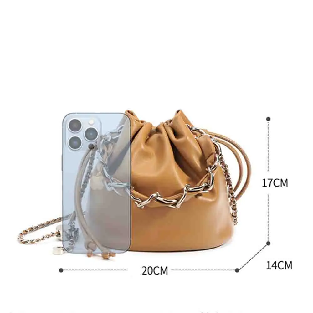 MS All Match Summer Bag for Women Bucket Bags Luxury Cow Leather Shoulder Handbag Soft Lady Pouch Unique Tote Purses 2023 New