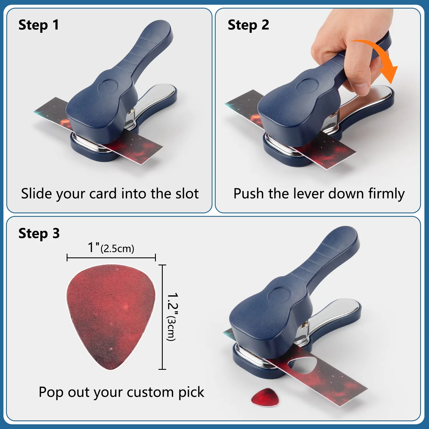 Guitar Pick Punch Kit, Bass Guitar Picks Puncher with 15 Pick Strips, Leather Keychain Pick Holder & File