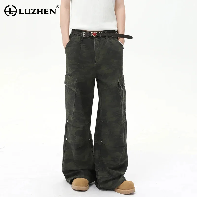 

LUZHEN Fashion High Quality Camouflage Printed Many Pockets Decorate Cargo Pants Men's 2025 New Loose Straight Trousers JY1748