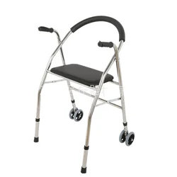 the elderly disabled walker assisted walking Stainless steel  quadrangular trolley U-shaped back wheeled cart portable folding