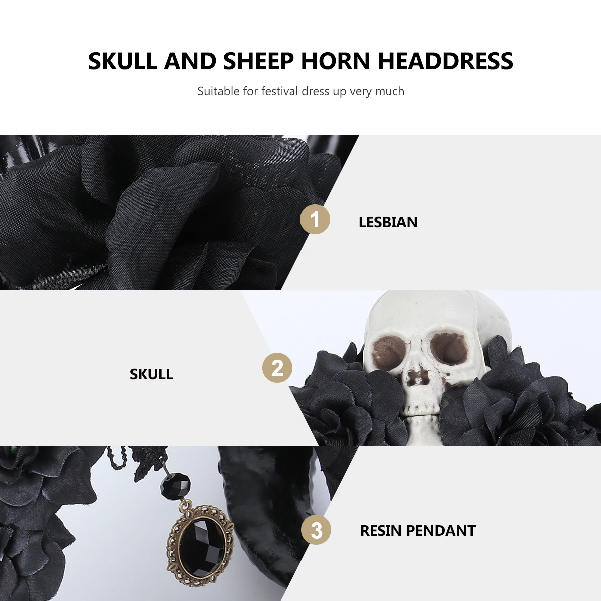 

Goth Style Skull Claw Headpiece Hairband Black Handmade Skull Horn Pattern Costume Holiday Decoration Lace Diy Goth