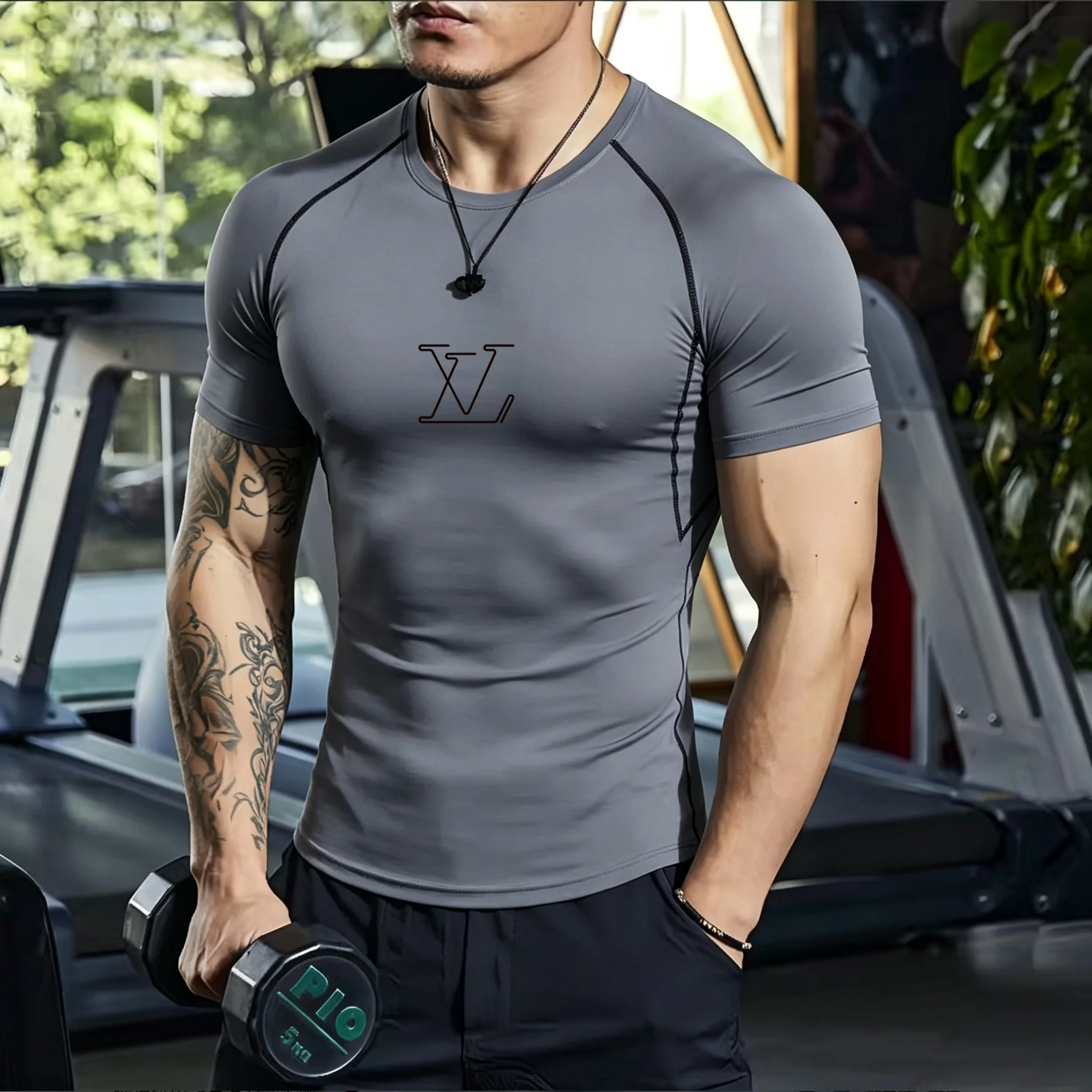 Men's sports tight short sleeved shirt with pink spider pattern print design, breathable, quick drying, sweat absorbing