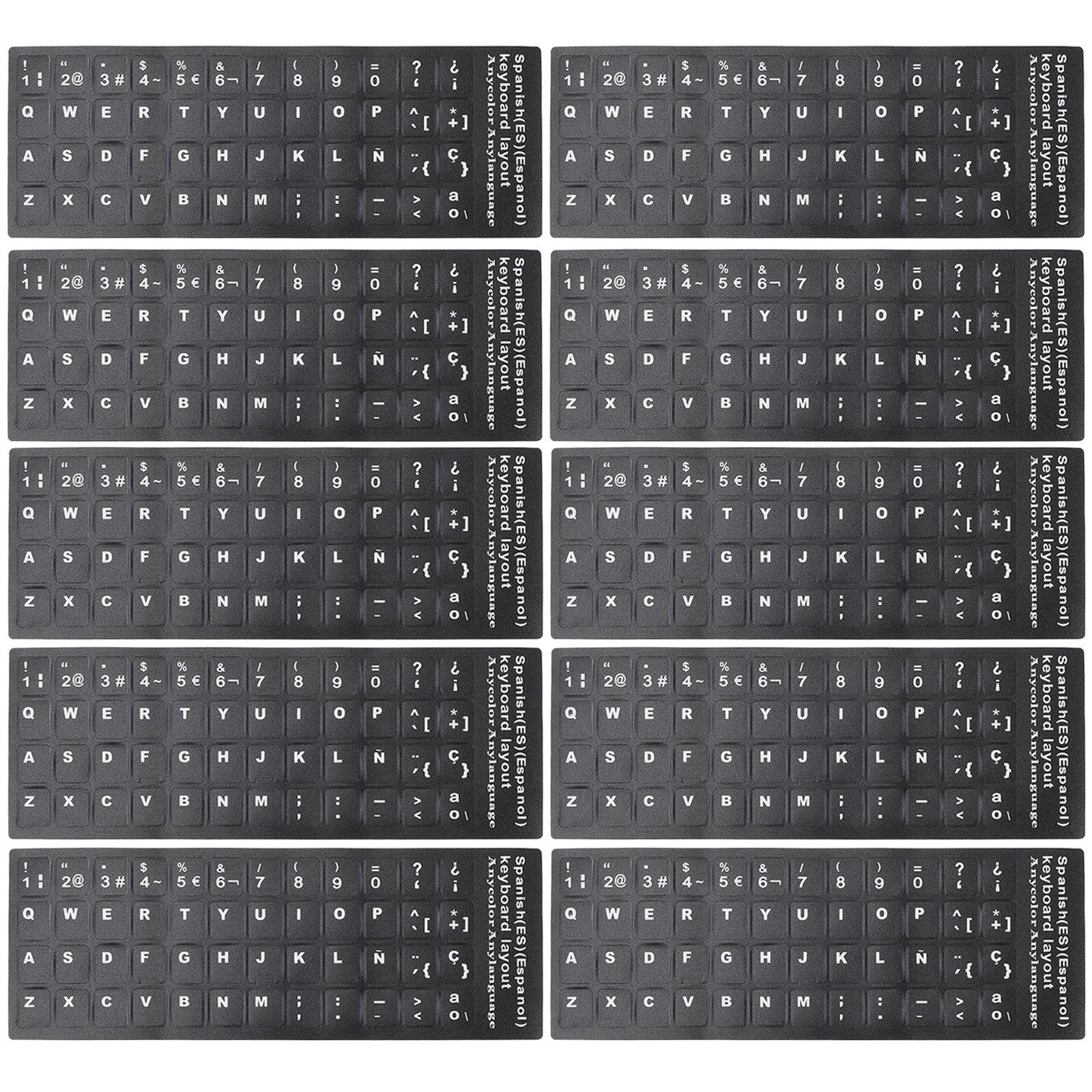 

10 Sheets Laptop Keyboard Stickers English Spanish Letter Replacement Film Wear Resistant Protective for PC 65% Keyboard