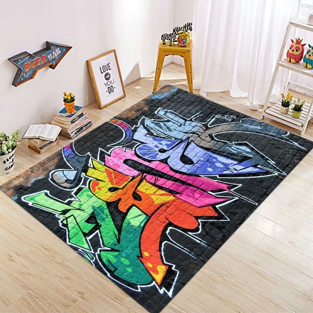 Colorful Graffiti Street Style Floor Mat with Multiple Options for Living Room Kitchen Carpet Anti Slip Modern Decoration Gifts