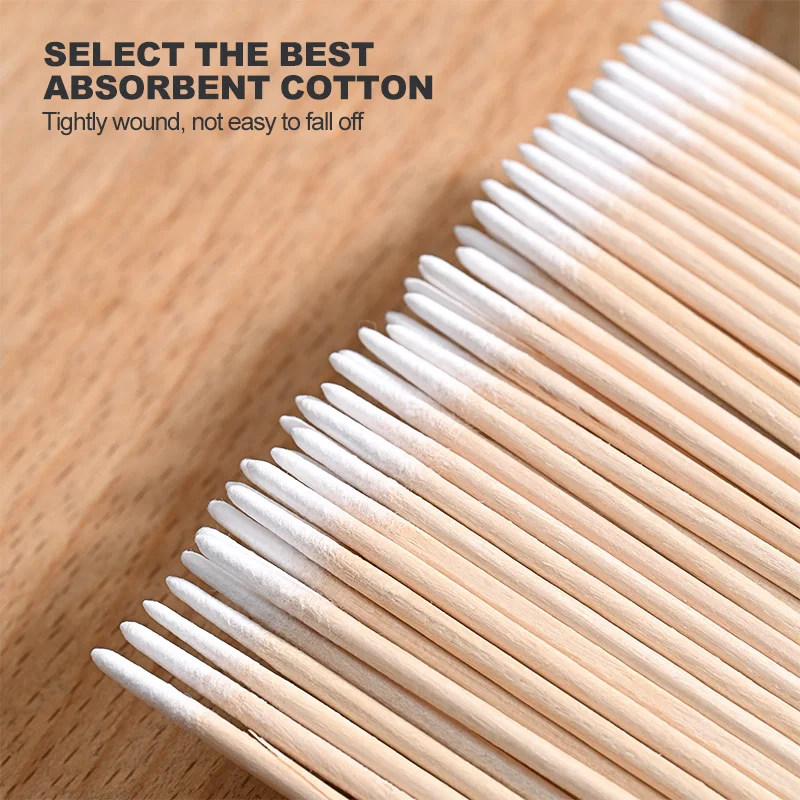 KANIU Disposable Nail Glue Spill Remover Cotton Swab Double Single Wood Cotton Swab For Manicure Cosmetic Cotton Brush Cleaning