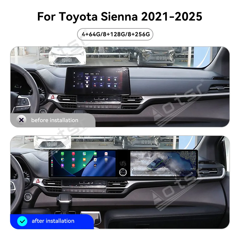

Автомобильный радиоприемник с двойным экраном для Toyota Sienna 2021-2025, автомобильный мультимедийный видеоплеер, GPS-навигация, Carplay, автомобильный радиоприемник HD WIFI 4G