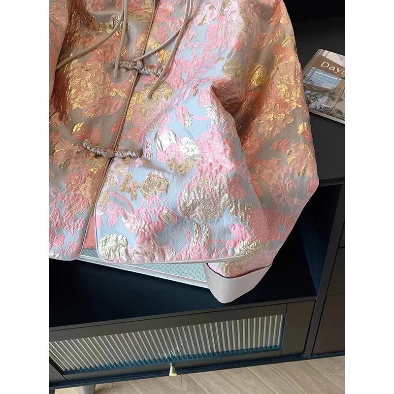 High-grade national wind printing stand-up collar shirt jacket female 2024 new retro new Chinese loose fashion jacket