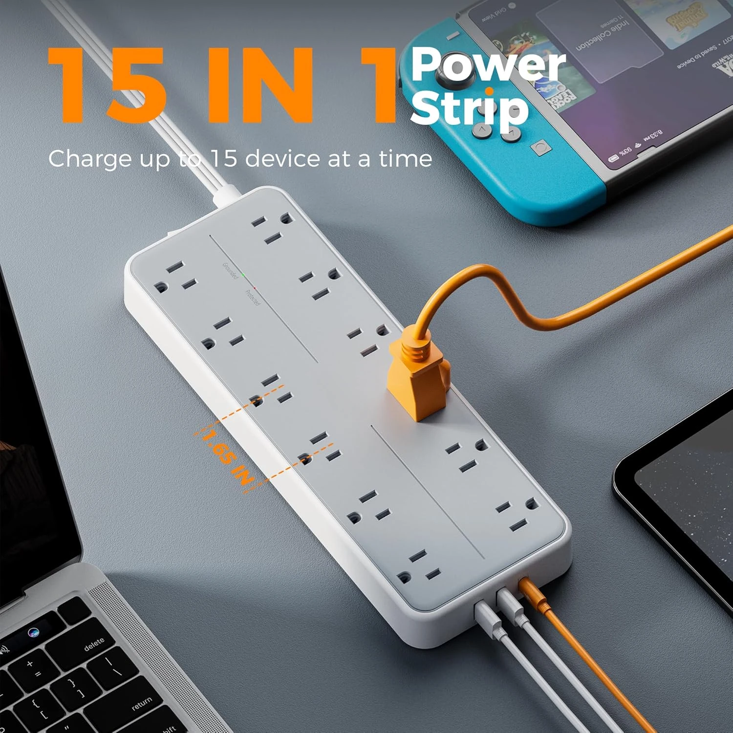 ‌Surge Protector Power Strip: 12 AC Outlets, 3 USB Ports (1 USB-C), 5 Ft Cord, 1700J Protection - Ideal for Home, Office, Dorm