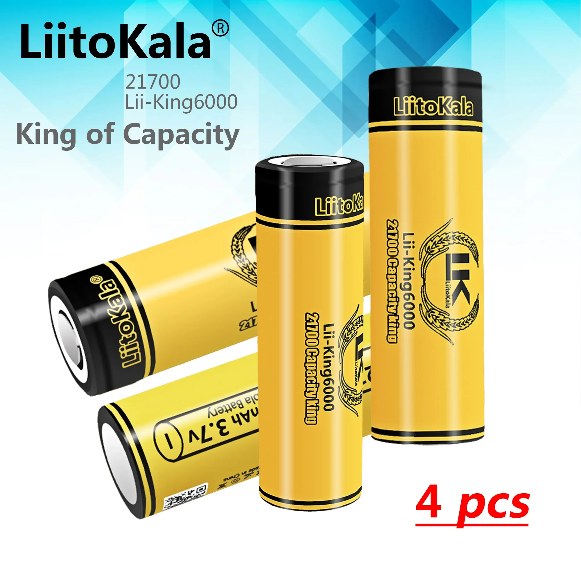 

4PCS LiitoKala King6000 Highest Capacity 21700 6000mAh Battery 3.7V For Consumer Electronics And Home Appliances