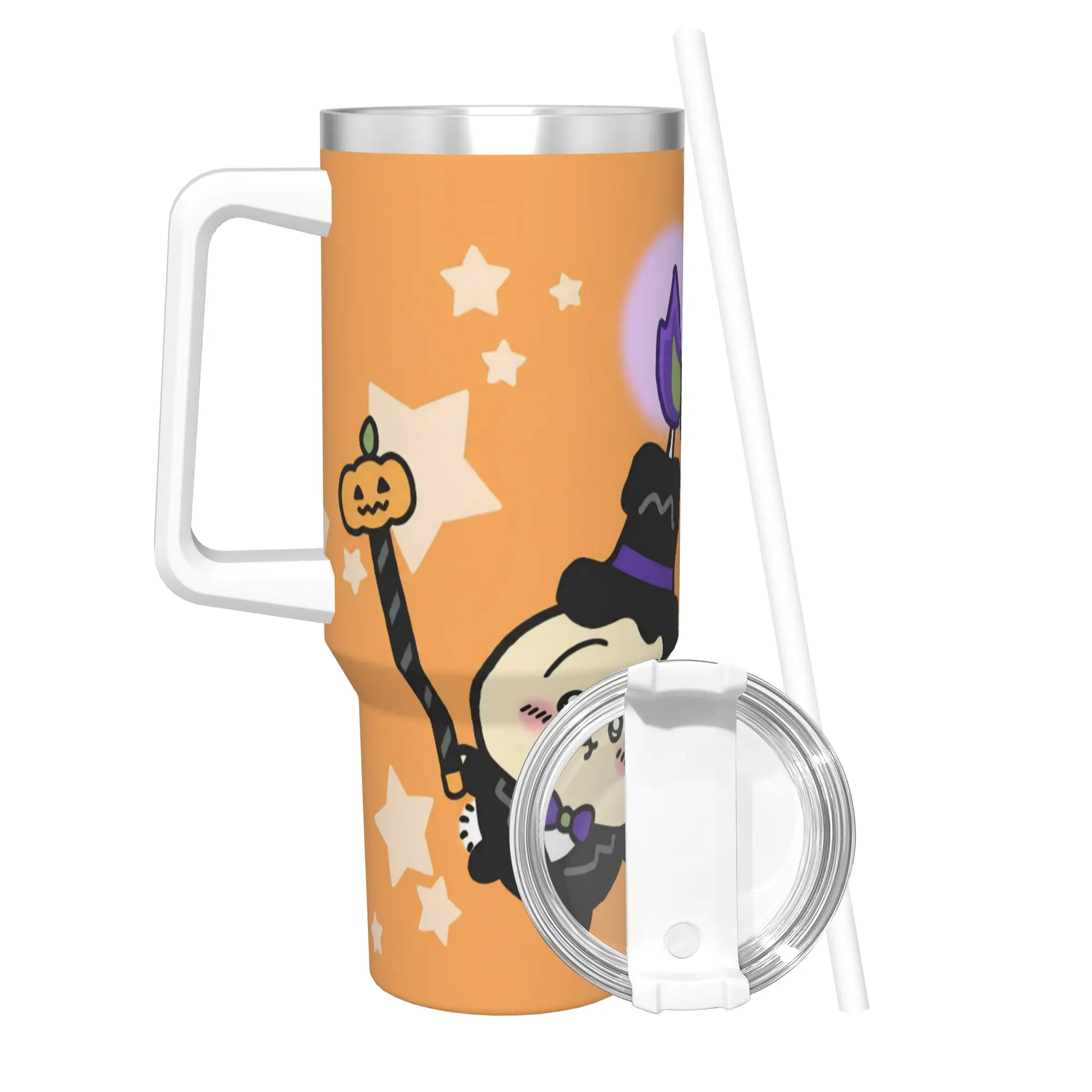 Stainless Steel Tumbler Chiikawas Halloween Witch Pumpkin Kawaii Thermal Cups Leakproof Cold and Hot Mugs Cup Beach Water Bottle