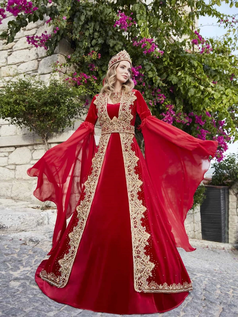 Formal Henna Night Party Red Evening Dresses Kaftan Beaded Bridal Gown Caftan Customized Prom Dresses Vestidos De Novia