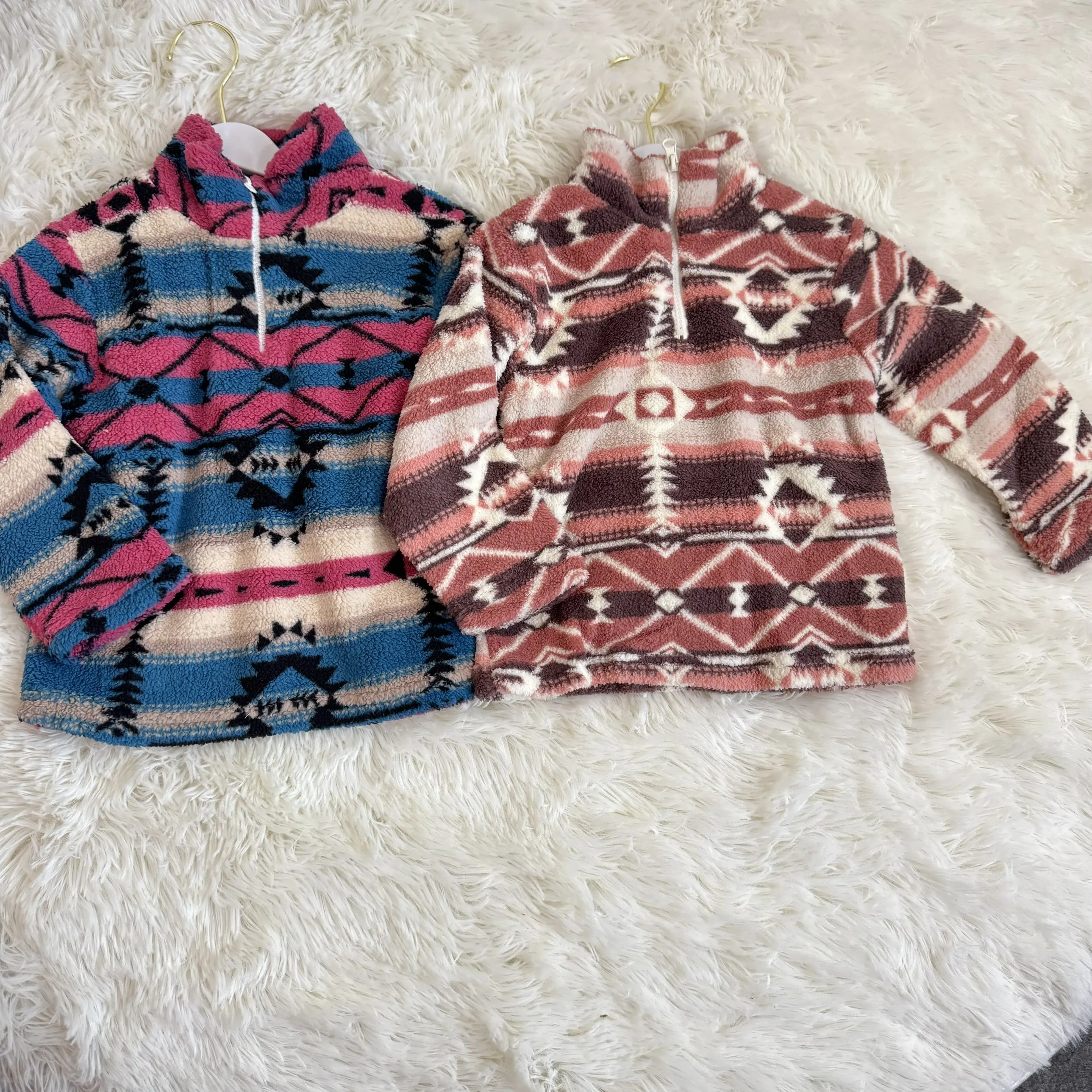 

BT0353 Wholesale New Arrival boys top aztec geometric zip-up fleece jacket long sleeve top Summer Boutique baby boy clothes