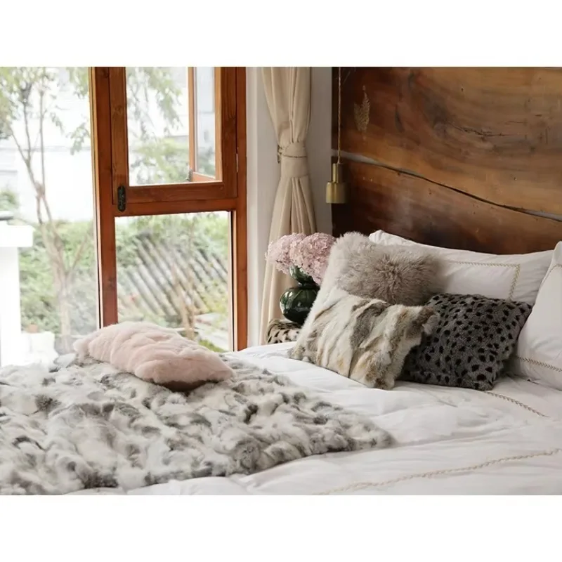 Home Ruching Manta De Piel Embossed Bubble Thick Soft Patchwork Belly Rabbit Fur Plate Real Fur Throw Luxury Rabbit Fur Blanket