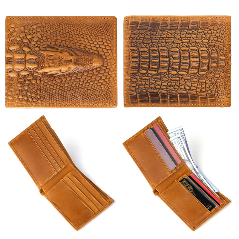 Men's Vintage Crazy Horse Genuine Leather Wallet, Slim Horizontal RFID Blocking Anti-Theft Swipe Purse Card Holder