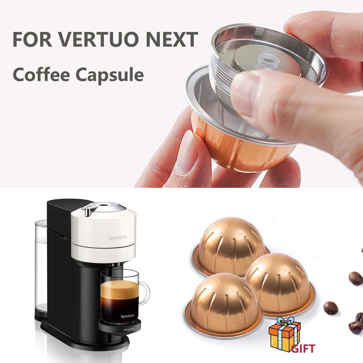 

Reusable Stainless Steel Capsule Pod For Nespresso Vertuo Next Machine Vertuoline Pop Refillable Coffee Filter with Original Pod