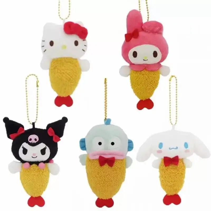 

10 см милый мультфильм Sanrio Fried Shrimp Series Kuromi My Melody Cinnamoroll Hello Kitty плюшевая кукла брелок сумка кулон игрушка в подарок