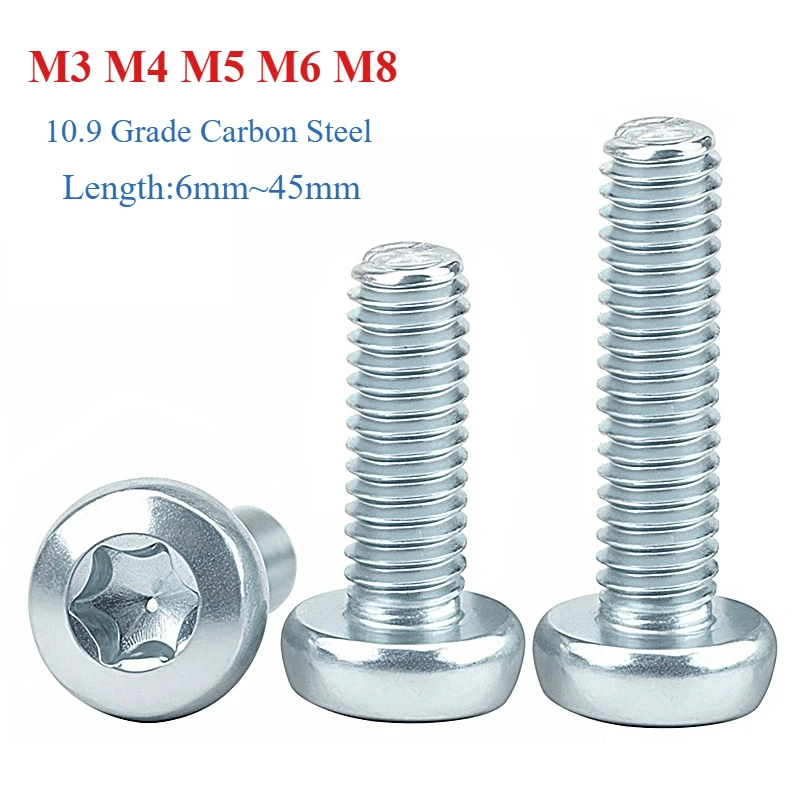 10.9 Klasse Verzinkte Torx-Rundkopfschraube GB2672 M3 M4 M5 M6 M8 Sechslappige Kohlenstoffstahl-Flachkopf-Torx-Maschinenschraube mit Sicherheitsfunktion