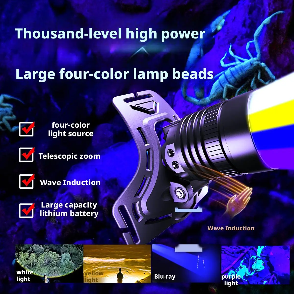 

4 Colors Strong Light Headlight Led Outdoor Ultra Bright Head Mounted Long-Range Camping Fishing Headlight