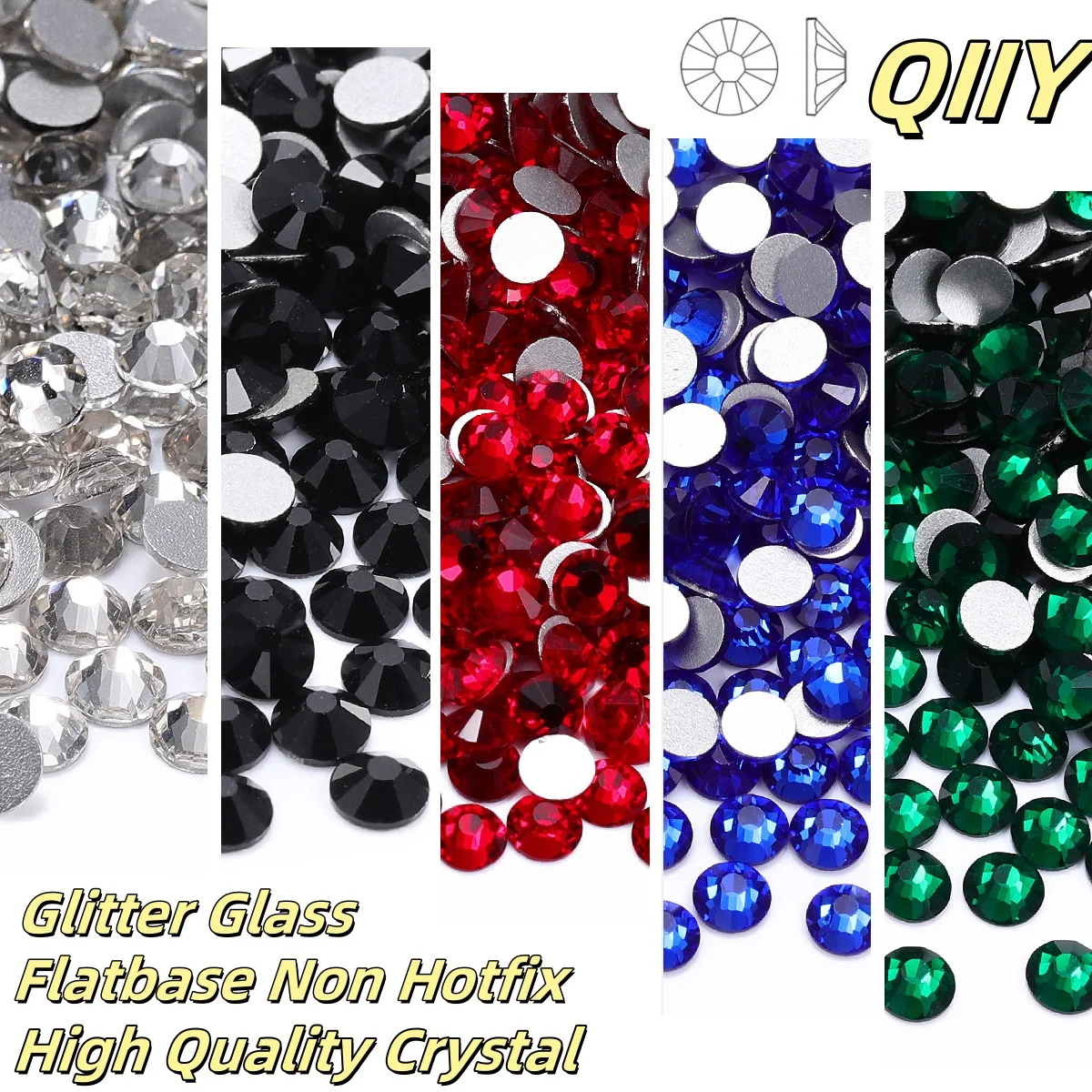 QIIY Boutique Flatbase Glass Rhinestones SS6-SS30 Glitter Non Hotfix Crystal Strass For Wedding Dress Crafts Decoration Diamond