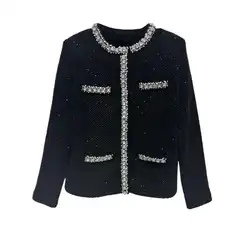 Luxury 2025 Spring Full Sleeve Crystal Knitted Cardigans two piece matching set Women Skirts Suits Midi Long Skirts 2pcs Outfits