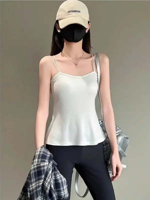 Pure Cotton Strap Vest Women's Inner And Outer Wear Sleeveless Waist-Cinching Slimming Top Breathable Casual Summer Fashion