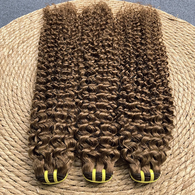 # 4 حزم بني شوكولاتة مجعد عميق 100% شعر بشري 1/2/3/4 حزم صفقة بورمية مجعد ريمي عذراء وصلات شعر جيري مجعد