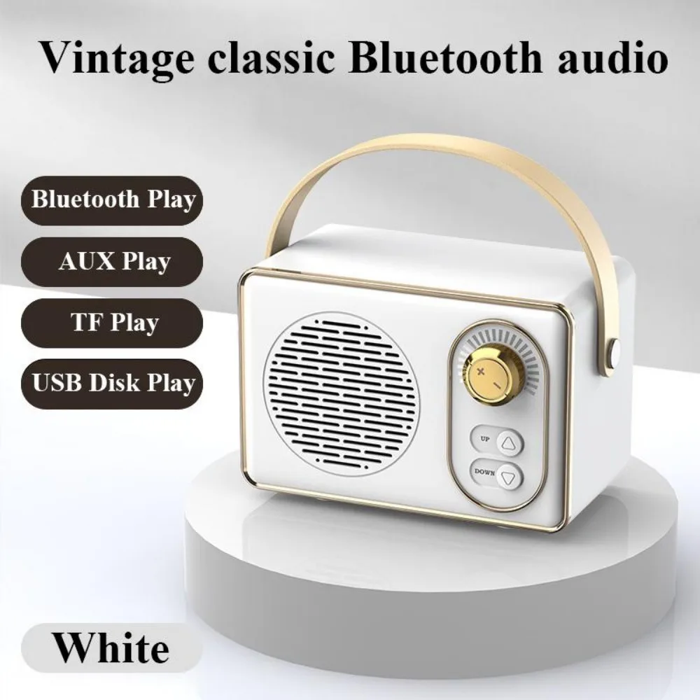 مكبر صوت بلوتوث محمول ريترو مع راديو FM ستيريو لاسلكي صغير، فتحة بطاقة TF بصوت عالٍ ومشغل MP3 لهاتف iPhone Android