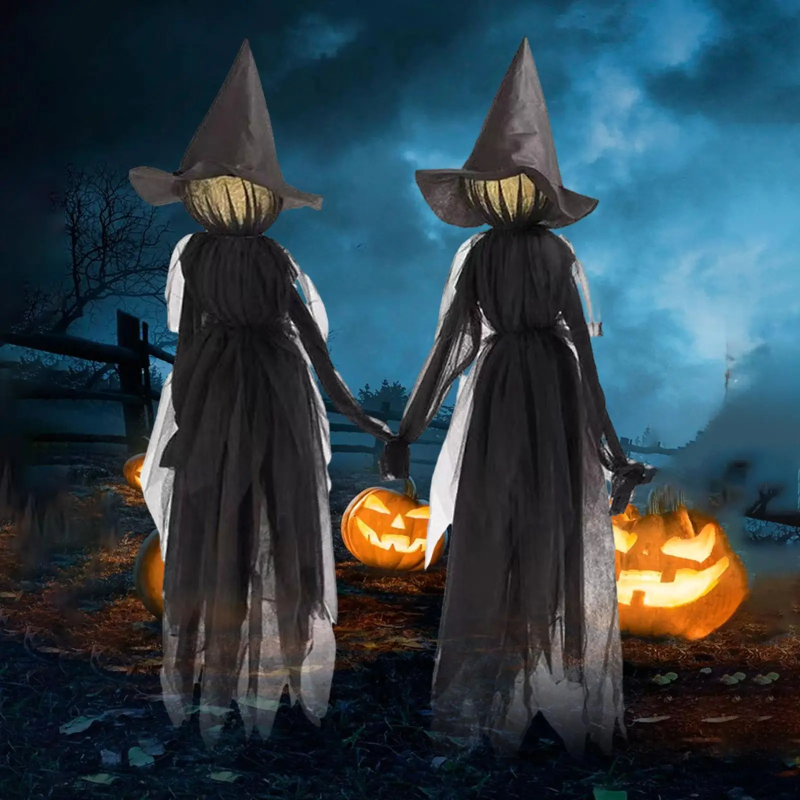 

Halloween Two Witches Holding Hands Prop Lightweight Glowing Outdoor Spooky Ornament for Outside Yard Party Favor Patio Entrance