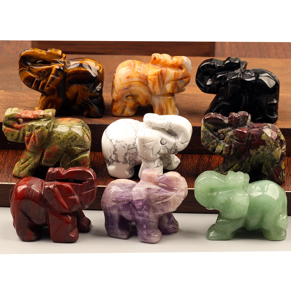 1.5 Inch Jade Elephant Figurine - Hand Carved Tiger Eye Elephant Statue Crystal Ideal for Home Decor - Collectible Size