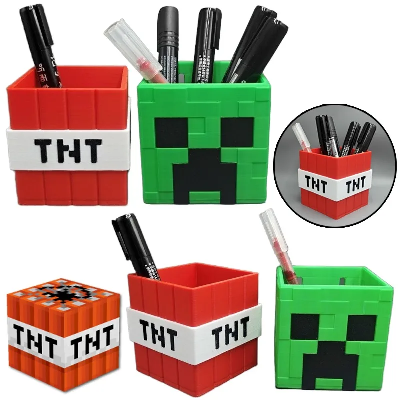 

Контейнер для ручек Minecraft Creeper, игровой держатель для карандашей TNT, квадратный органайзер для канцелярских принадлежностей для детей, многофункциональный держатель для карандашей