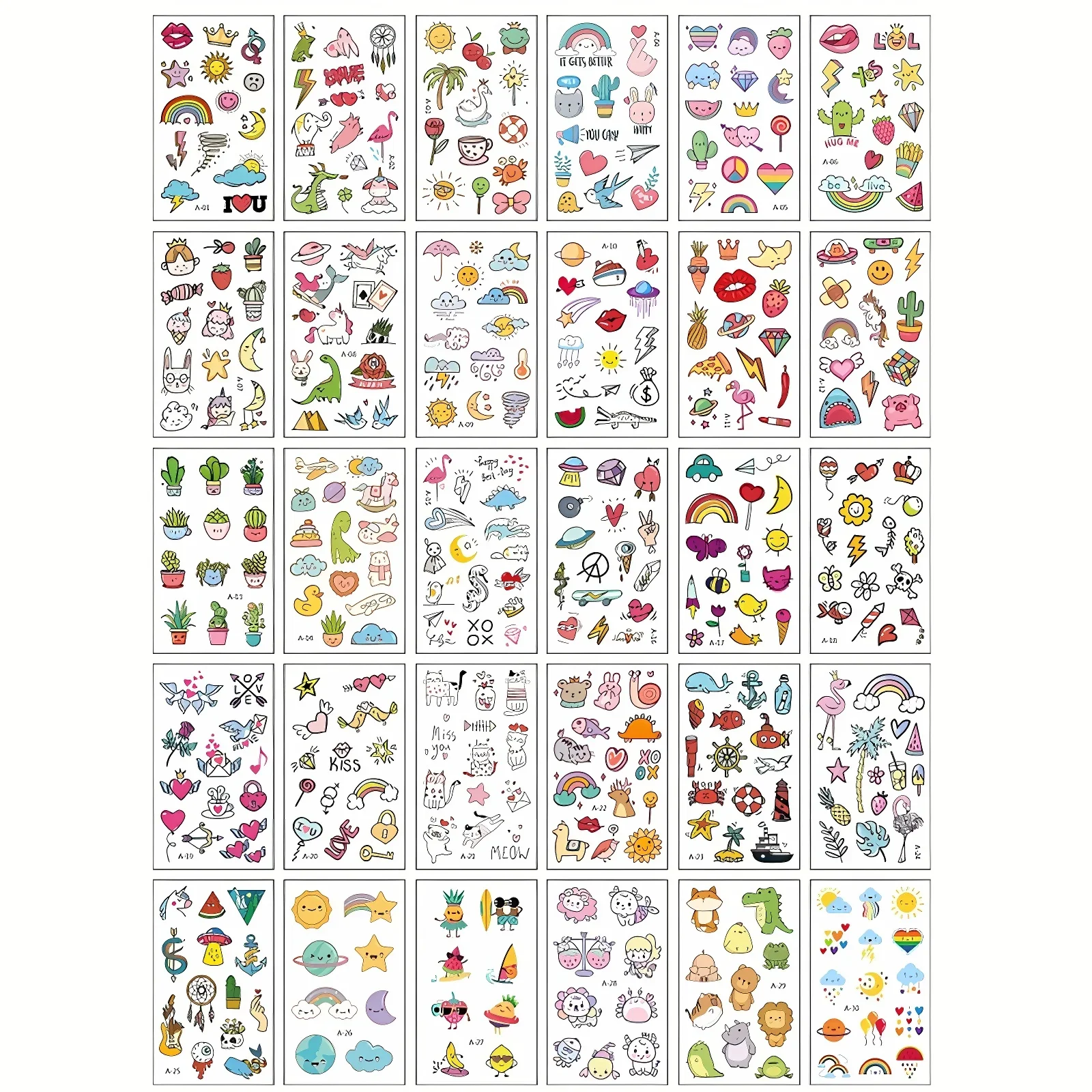 30pcs/lot Tiny Fake Tattoo Sticker Painting Wrist Finger Universe Cactus Crocodile Skateboard Sun Cute Transfer Tattoo for Child