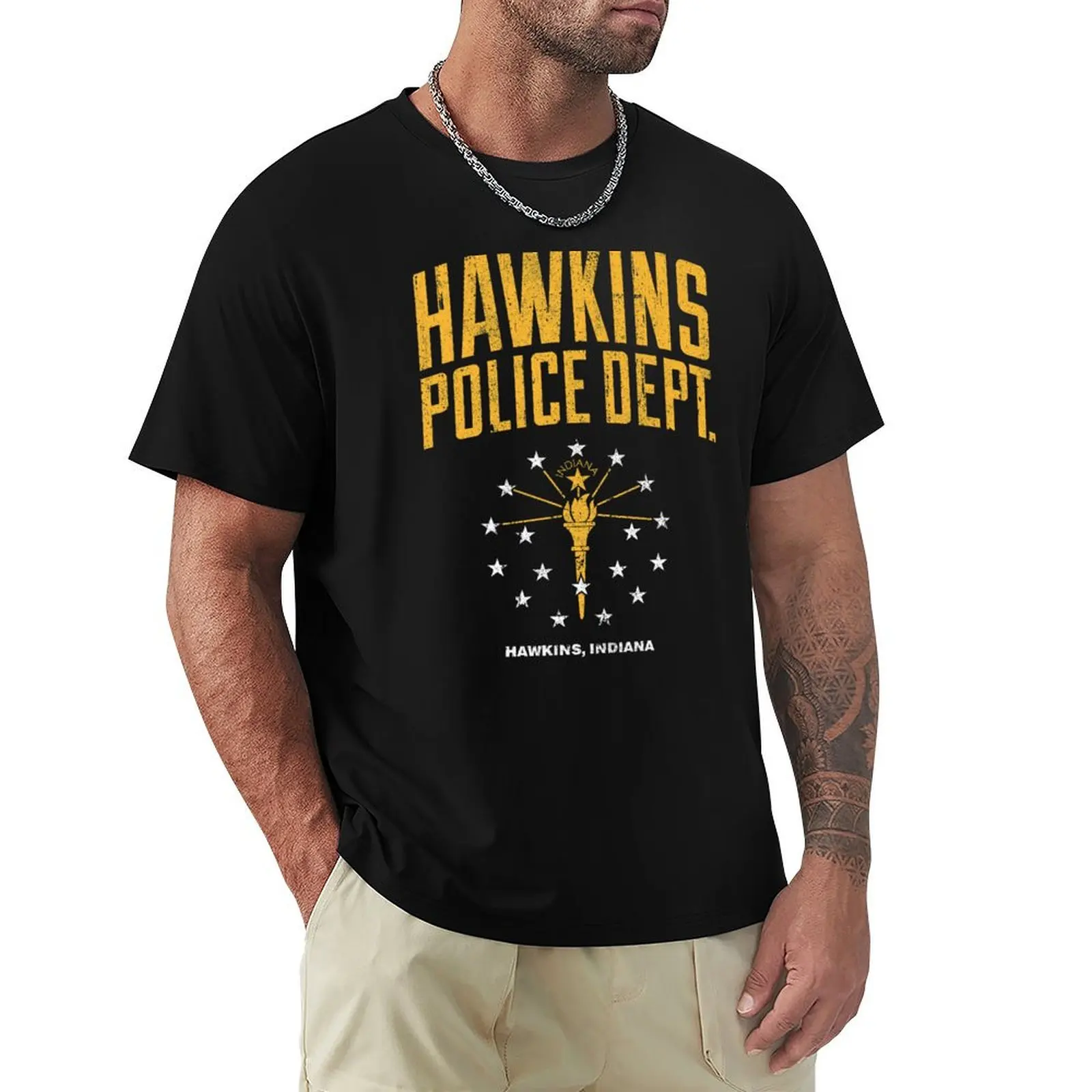 

Hawkins Police Dept. T-Shirt kawaii clothes Luxury man vintage t shirts Short sleeve tee men
