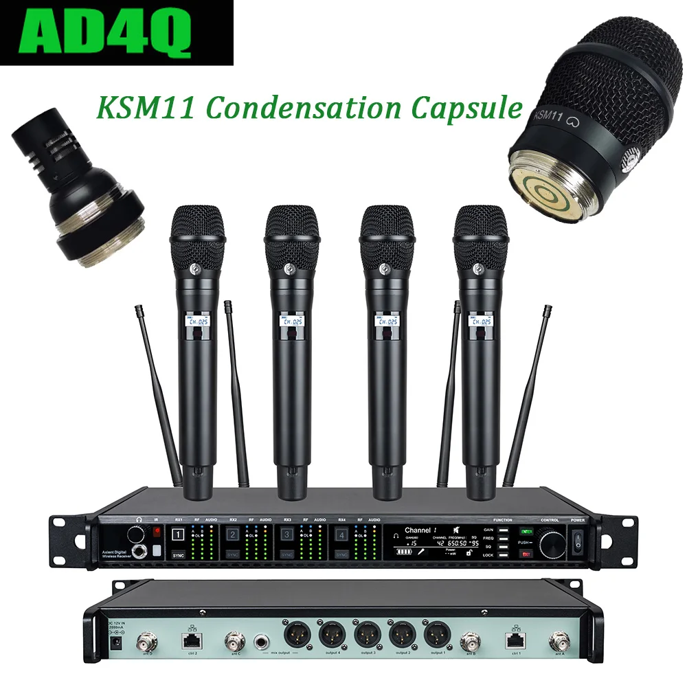 Microfono wireless professionale AD4Q Microfono da studio UHF 470-940 mhz a 8 canali per microfoni