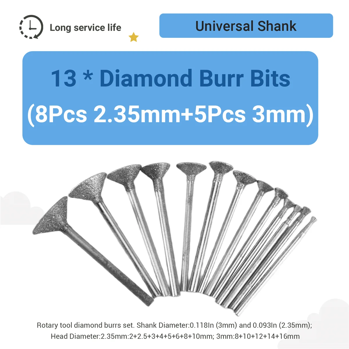 NN89R مجموعة نحت الحجر لقم الأزيز الماسية المتوافقة مع دريمل، 13 قطعة مجموعات تلميع ملحقات الأدوات الدوارة