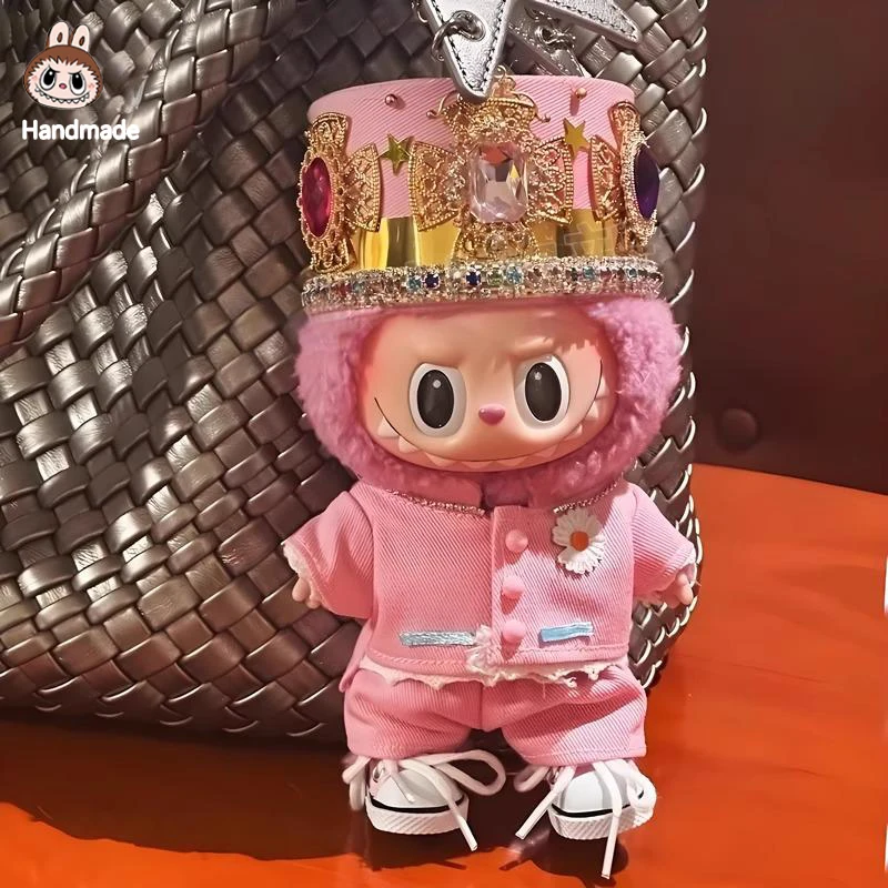 Nouveau chaud 17 cm Labubu vêtements poupée costume Gd rose couronne ensemble Rose ensemble bricolage accessoires vêtements jouet cadeau fille coréen idole Fan cadeau