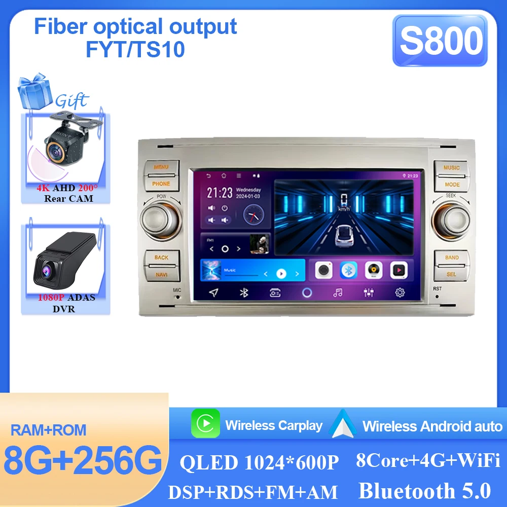 Android15 Autoradio Wifi Navi Voor Ford Mondeo S-max Focus C-MAX Galaxy Fiesta Transit Fusion Connect Kuga multimedia GPS BT WIFI