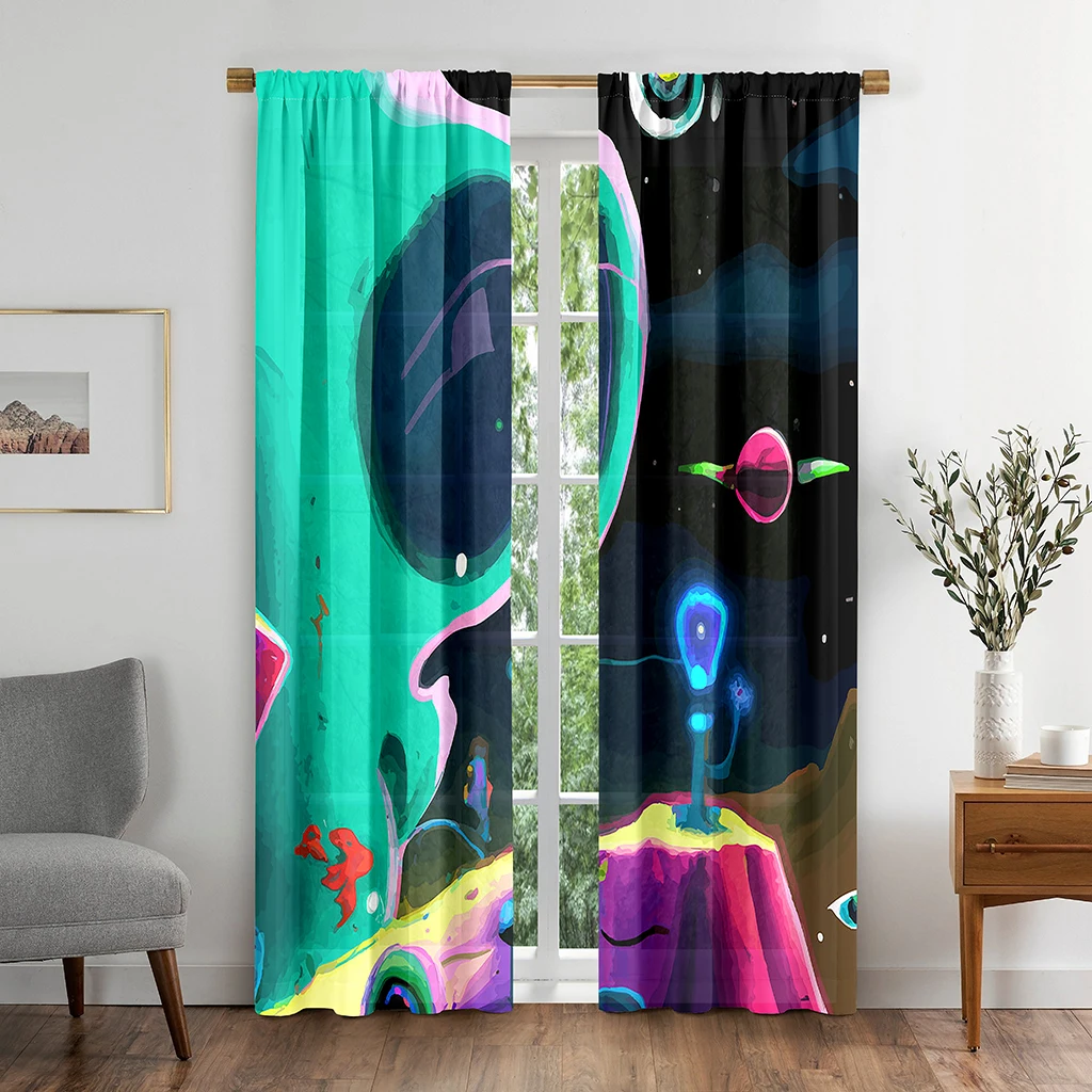 

Colorful Space Galaxy Planet Cartoon Blackout Window Curtain for Living Room Bedroom Bathroom Kicthen Door Cupboard Decor Hooks