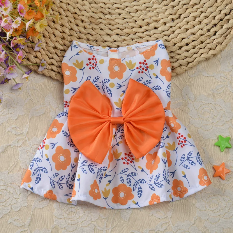 Floral Princess Dress Summer Dog Clothes Thin Pet Dog Wedding Dresses With Bow Soft Printed Party Skirt For Small Dogs Vestido