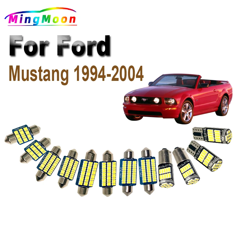 13Pcs For Ford Mustang 1994-2000 2001 2002 2003 2004 LED Interior Dome Map Trunk Vanity Mirror Light Kit Car Accessories