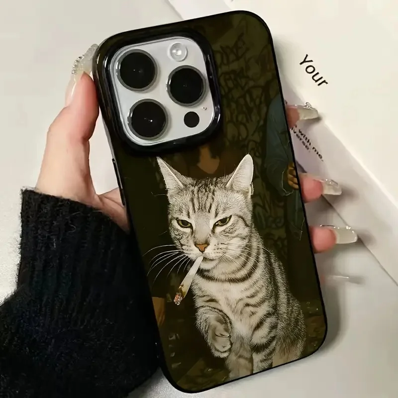 أنيق القط التدخين نمط أسود جراب هاتف آيفون 17 الهواء 16 15 14 13 12 11 17 برو ماكس X XS XR 7 8 زائد SE2 لينة الغطاء الخلفي