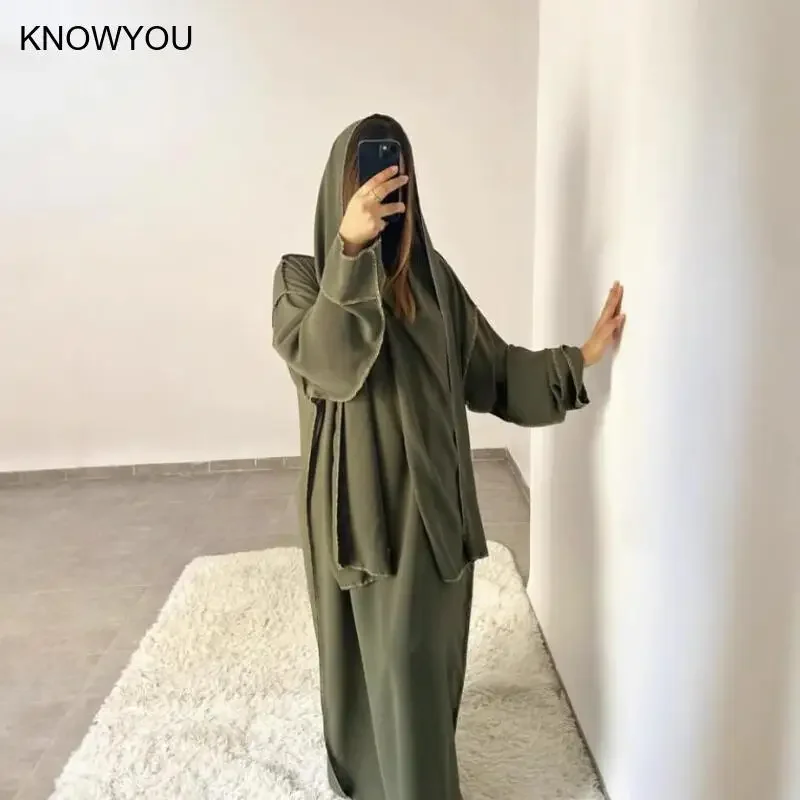 2ピース フード付きヒジャブ礼拝用ドレス アバヤ サウジアラビア風衣装 ラマダン ムスリムローブドレス イスラム教徒の服 ロングマキシドレス
