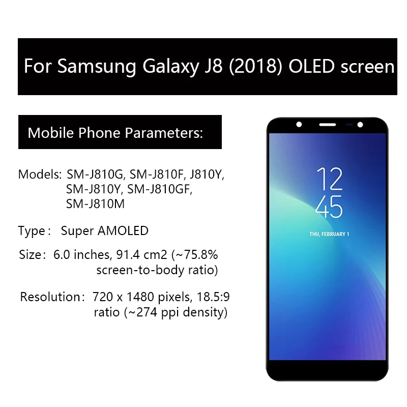 For Samsung Galaxy J8  J810G, J810F, J810Y,  J810GF, J810M LCD display Touch Screen Assembly for Samsung J8 J810F/DS  lcd screen