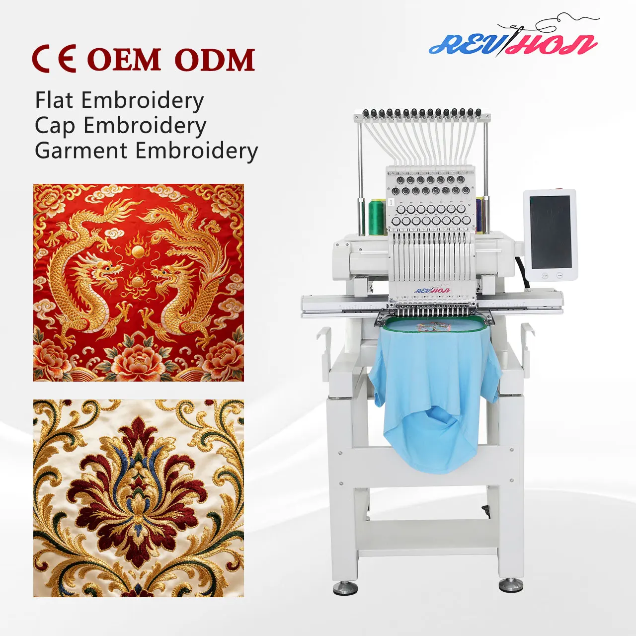 Revhon High Speed 1 Head 12 15 Multi Needle Automatic Computerized Hat Logo T Shirt Cap Single Head Embroidery Machine for Sale